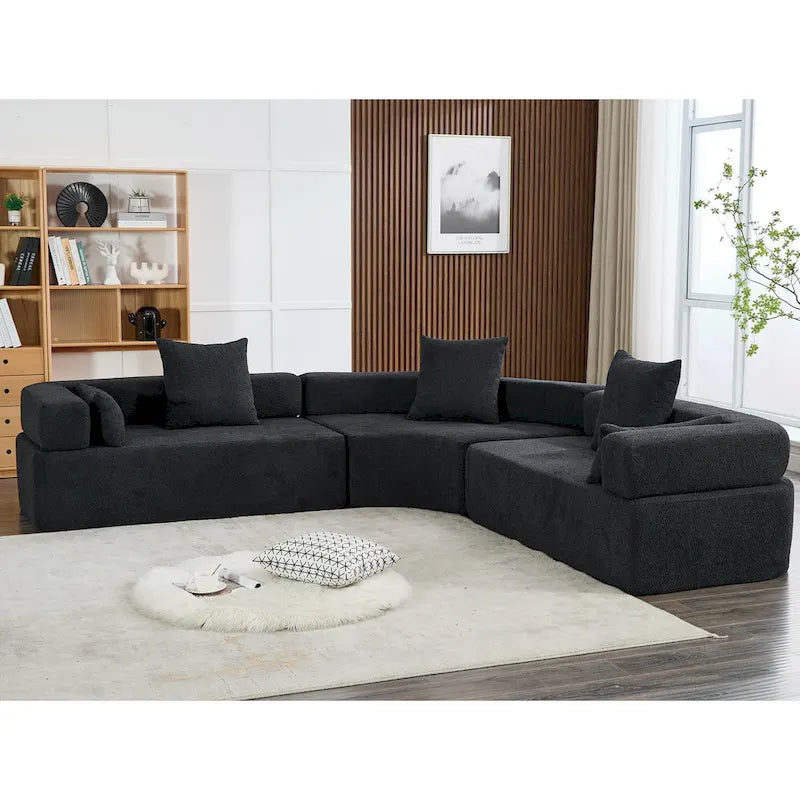 Divano componibile angolare a L in boucle oversize da 111 pollici, combinazione libera in 3 pezzi