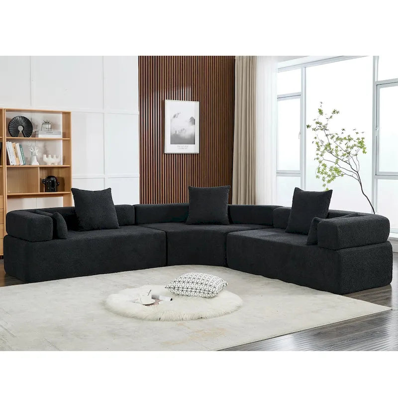 Divano componibile angolare a L in boucle oversize da 111 pollici, combinazione libera in 3 pezzi