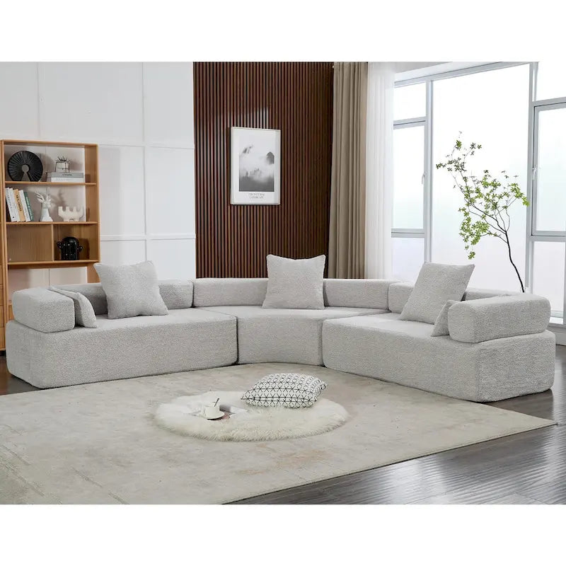 Divano componibile angolare a L in boucle oversize da 111 pollici, combinazione libera in 3 pezzi