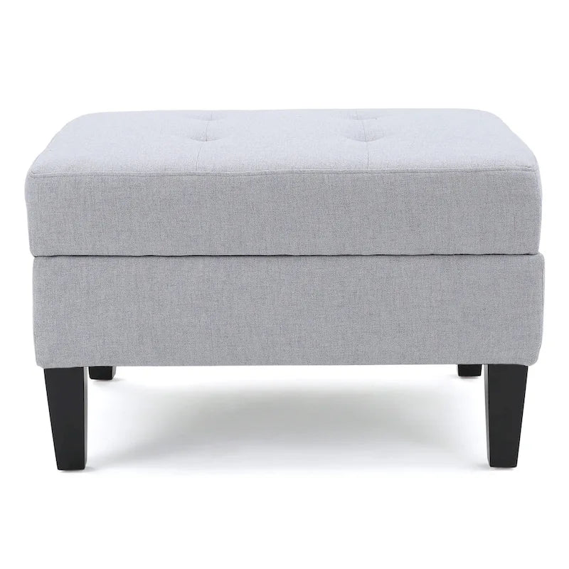 Pouf contenitore con gambe in betulla, trapuntato, con motivo a nido d'ape, in stile contemporaneo