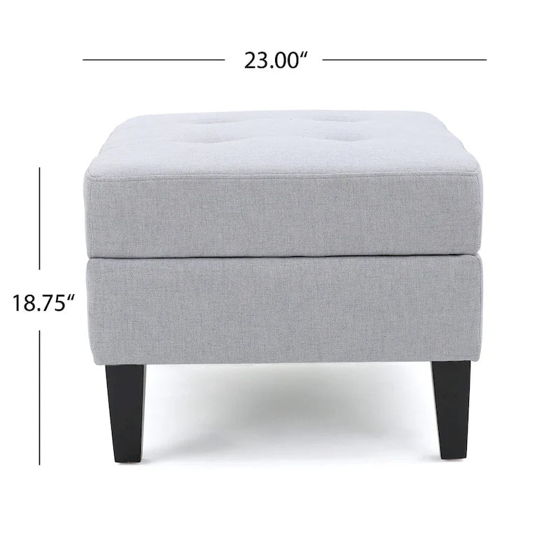 Pouf contenitore con gambe in betulla, trapuntato, con motivo a nido d'ape, in stile contemporaneo