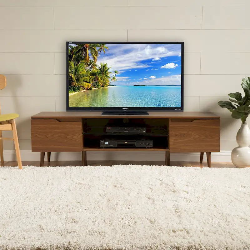 Mobile TV Walnut 59.2 con 2 Ante e Ripiano in Vetro Temperato per TV da 40 pollici