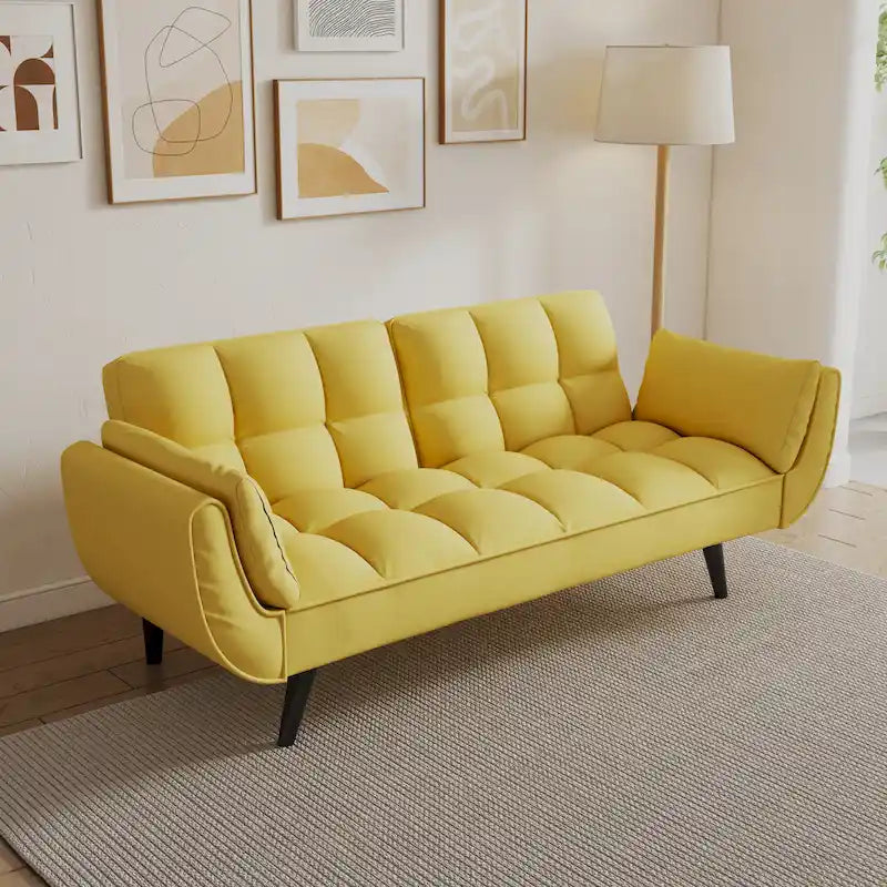 Divano Giallo con Braccioli e Cuscino Decorativo - Comodo Divano Letto per Piccoli Spazi, Ideale per Appartamenti
