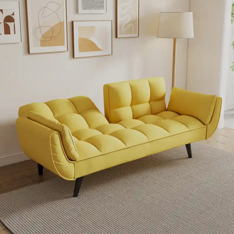 Divano Giallo con Braccioli e Cuscino Decorativo - Comodo Divano Letto per Piccoli Spazi, Ideale per Appartamenti