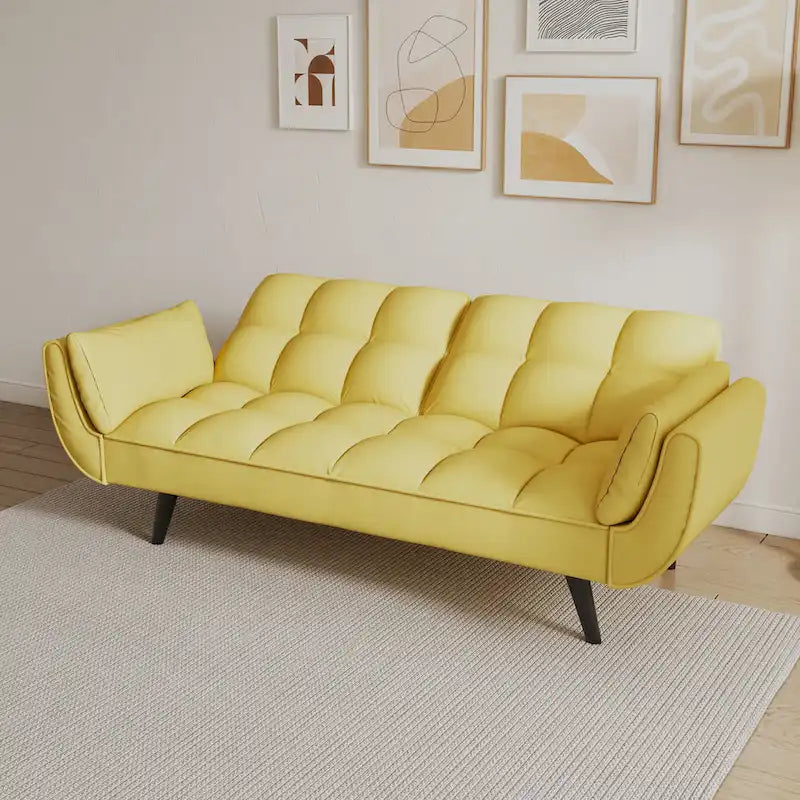 Divano Giallo con Braccioli e Cuscino Decorativo - Comodo Divano Letto per Piccoli Spazi, Ideale per Appartamenti