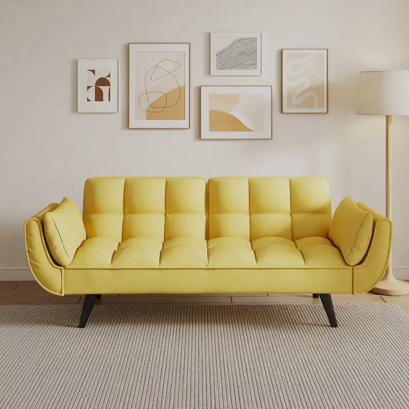 Divano Giallo con Braccioli e Cuscino Decorativo - Comodo Divano Letto per Piccoli Spazi, Ideale per Appartamenti