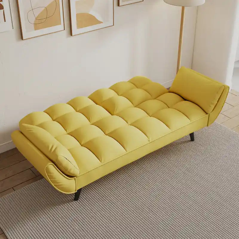 Divano Giallo con Braccioli e Cuscino Decorativo - Comodo Divano Letto per Piccoli Spazi, Ideale per Appartamenti