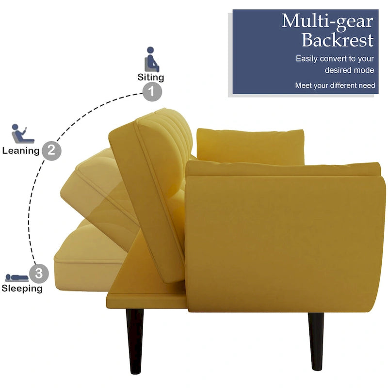 Divano Giallo con Braccioli e Cuscino Decorativo - Comodo Divano Letto per Piccoli Spazi, Ideale per Appartamenti