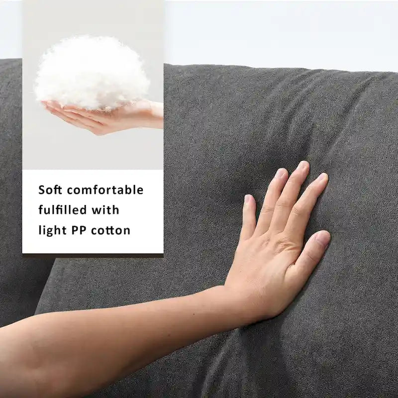 Divano Sezionale a L a 4 Posti in Poliestere con Pouf Convertibile