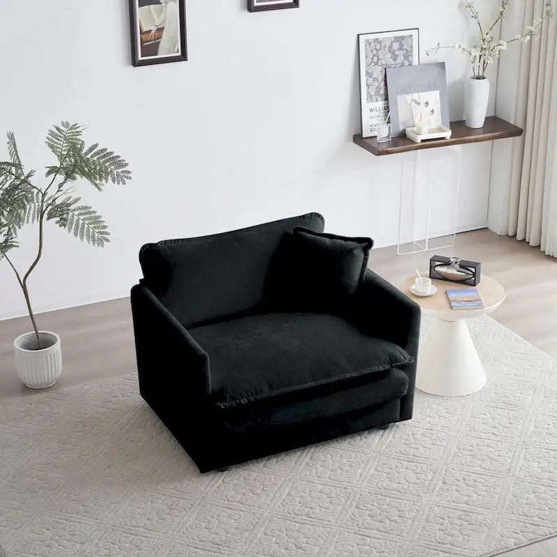 Set divano in ciniglia nero 2 pezzi con divano a due posti e divano singolo