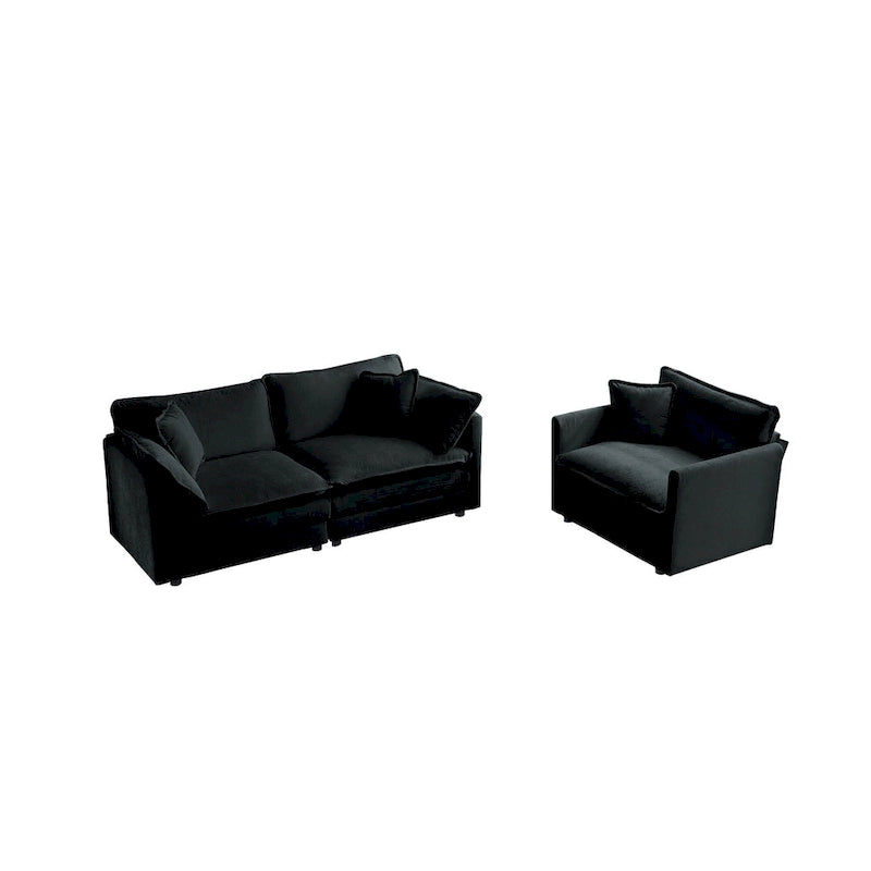 Set divano in ciniglia nero 2 pezzi con divano a due posti e divano singolo