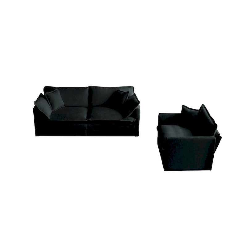 Set divano in ciniglia nero 2 pezzi con divano a due posti e divano singolo