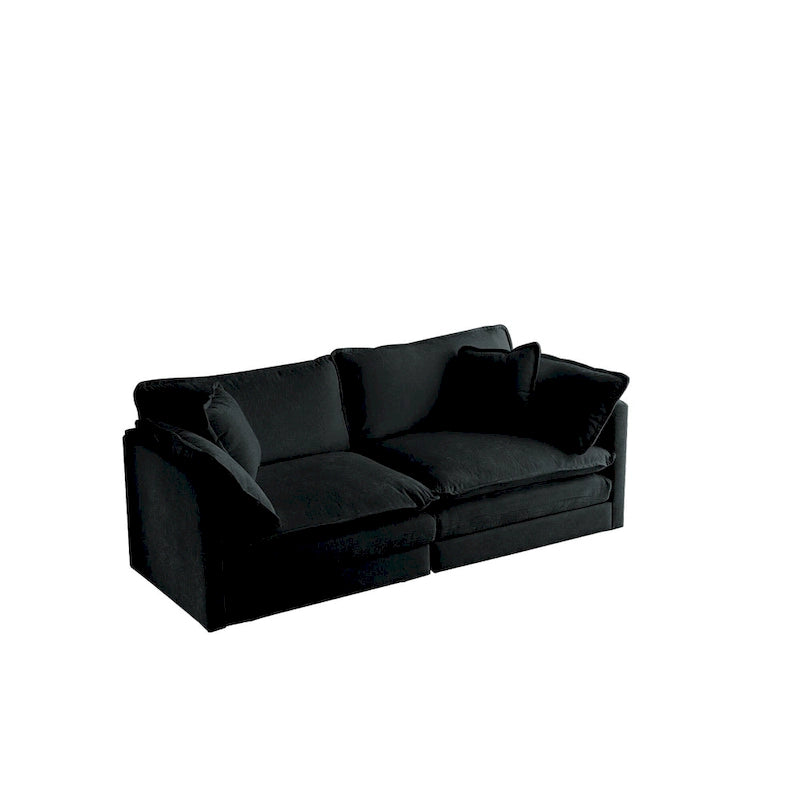 Set divano in ciniglia nero 2 pezzi con divano a due posti e divano singolo