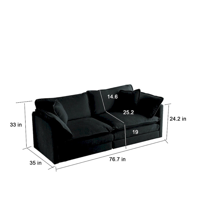 Set divano in ciniglia nero 2 pezzi con divano a due posti e divano singolo