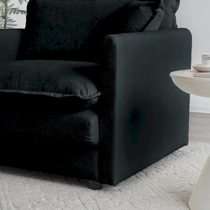 Set divano in ciniglia nero 2 pezzi con divano a due posti e divano singolo
