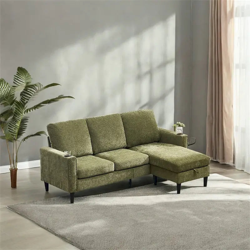 Divano componibile a 3 posti a L in ciniglia dal design moderno