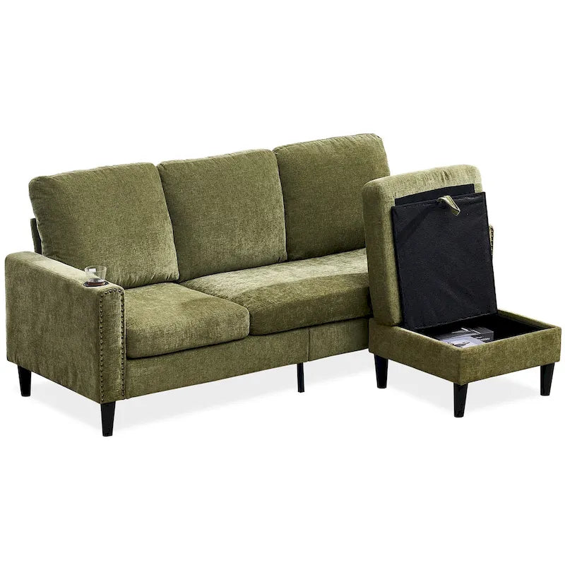 Divano componibile a 3 posti a L in ciniglia dal design moderno