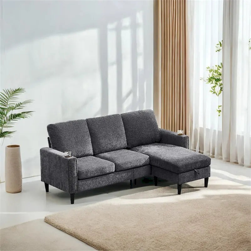 Divano componibile a 3 posti a L in ciniglia dal design moderno