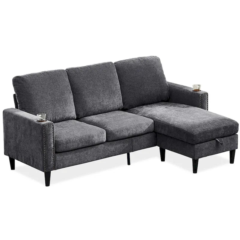 Divano componibile a 3 posti a L in ciniglia dal design moderno