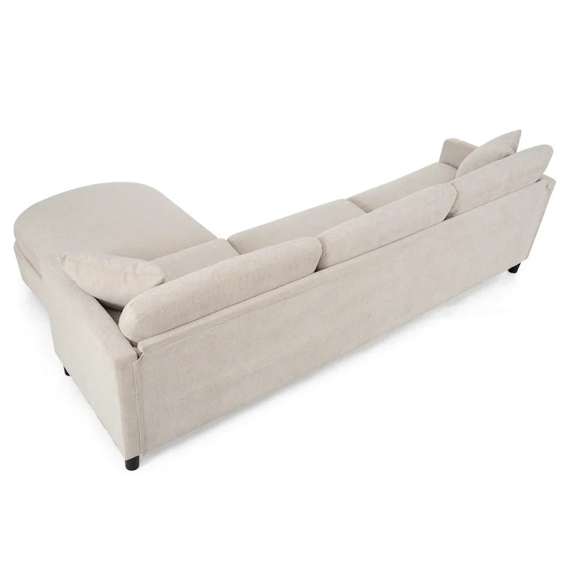 Divano Sezionale Spazioso a 4 Posti Beige 107.87 con Pouf Movibile, Cuscini Rimovibili e Pratico Vano Contenitore nel Bracciolo