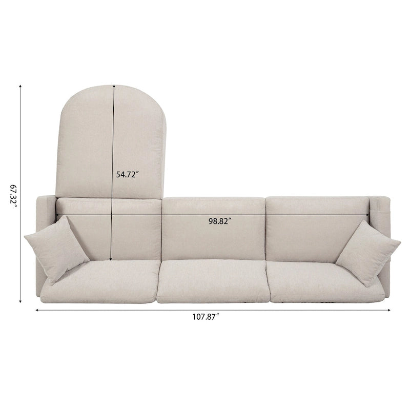 Divano Sezionale Spazioso a 4 Posti Beige 107.87 con Pouf Movibile, Cuscini Rimovibili e Pratico Vano Contenitore nel Bracciolo