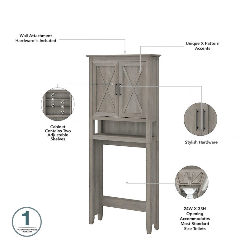 Armadietto alto in lino e salvaspazio Key West di Bush Furniture