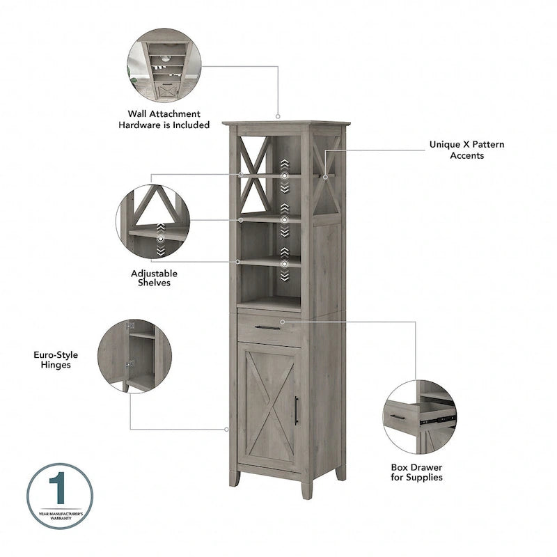 Armadietto alto in lino e salvaspazio Key West di Bush Furniture