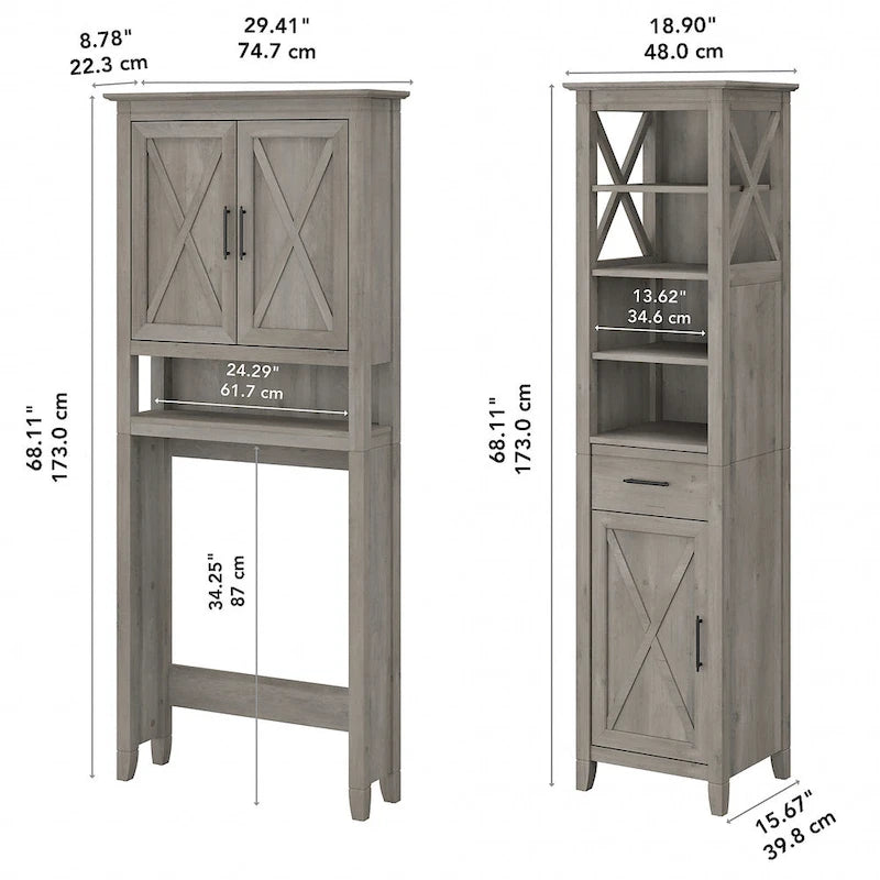 Armadietto alto in lino e salvaspazio Key West di Bush Furniture