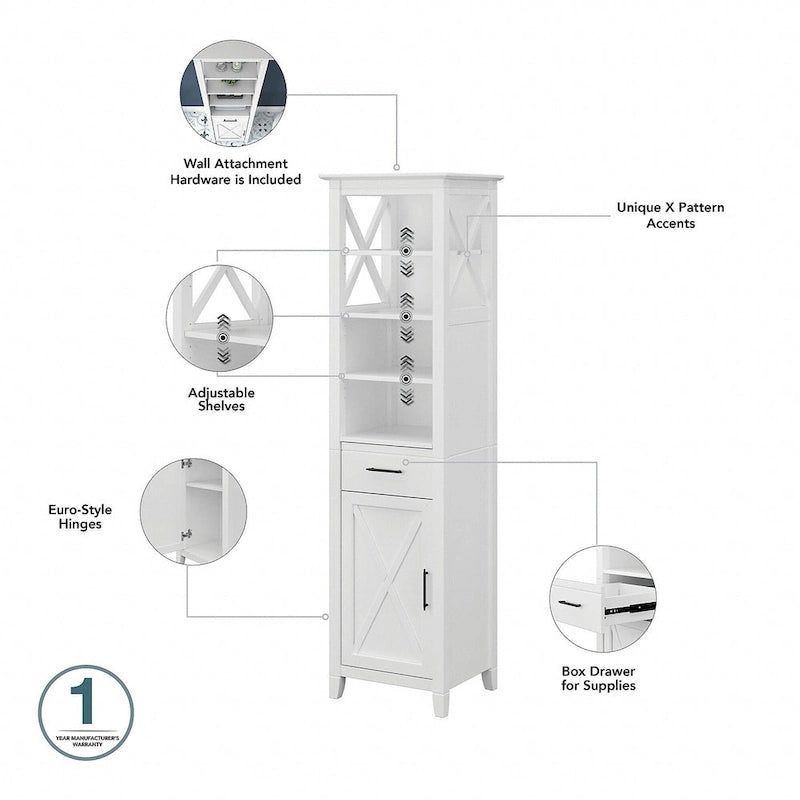 Armadietto alto in lino e salvaspazio Key West di Bush Furniture