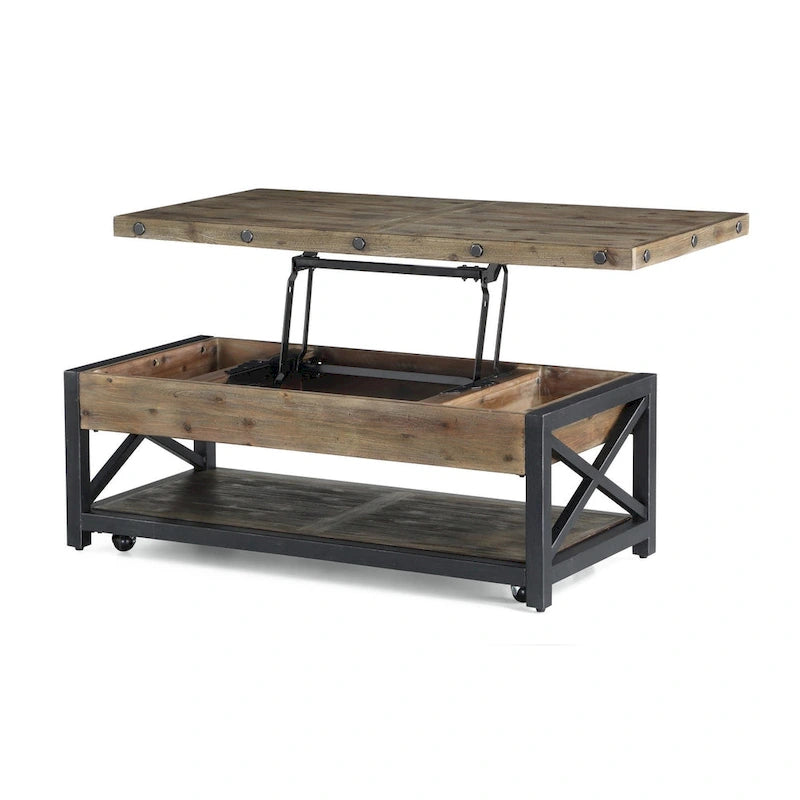 Tavolino da Caffè Rettangolare con Piano Sollevabile Carpenter Brown Wood con Rotelle di Flexsteel - 50 x 18 x 26