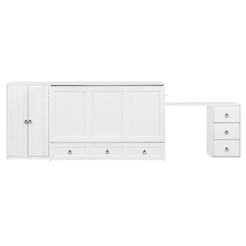Letto a scomparsa matrimoniale con porta USB, ampio cassetto e combinazione guardaroba/scrivania