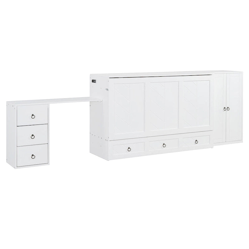Letto a scomparsa matrimoniale con porta USB, ampio cassetto e combinazione guardaroba/scrivania
