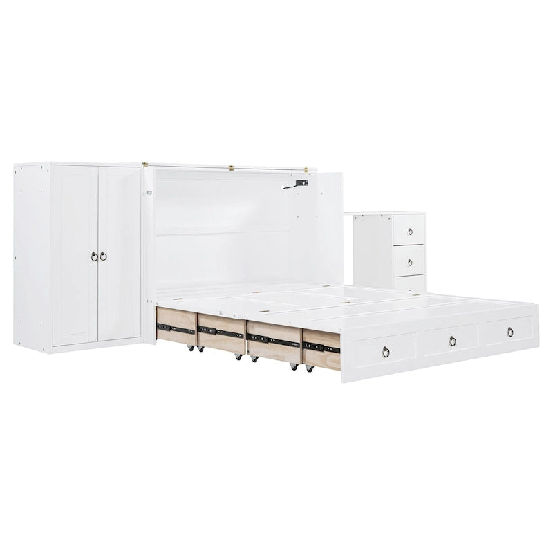 Letto a scomparsa matrimoniale con porta USB, ampio cassetto e combinazione guardaroba/scrivania