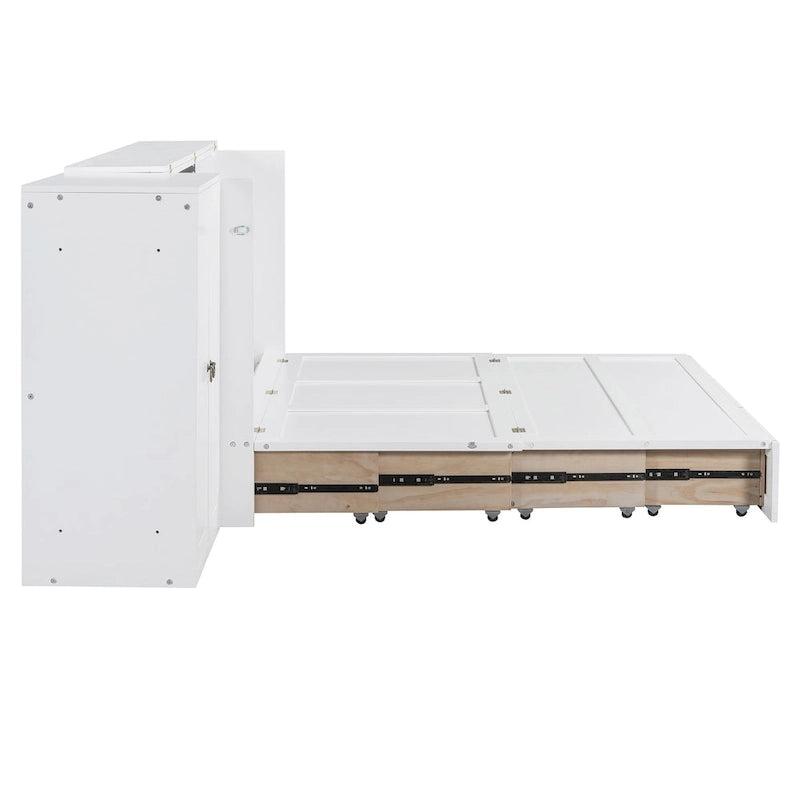 Letto a scomparsa matrimoniale con porta USB, ampio cassetto e combinazione guardaroba/scrivania