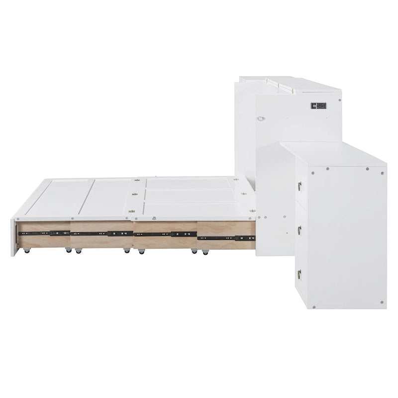 Letto a scomparsa matrimoniale con porta USB, ampio cassetto e combinazione guardaroba/scrivania