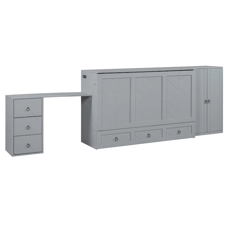 Letto a scomparsa matrimoniale con porta USB, ampio cassetto e combinazione guardaroba/scrivania