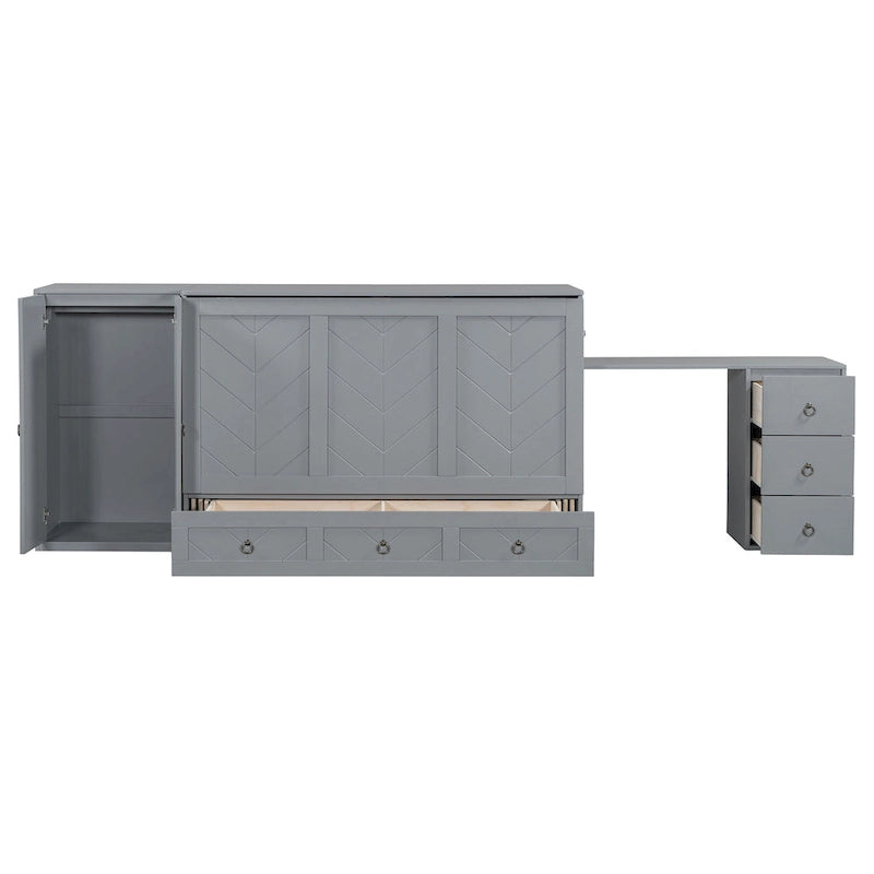 Letto a scomparsa matrimoniale con porta USB, ampio cassetto e combinazione guardaroba/scrivania