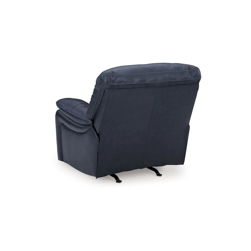 Poltrona reclinabile Leesa Power Rocker, morbida pelle blu oceano, porta USB