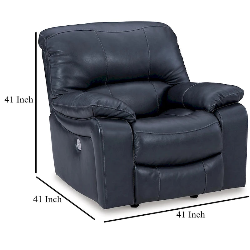 Poltrona reclinabile Leesa Power Rocker, morbida pelle blu oceano, porta USB
