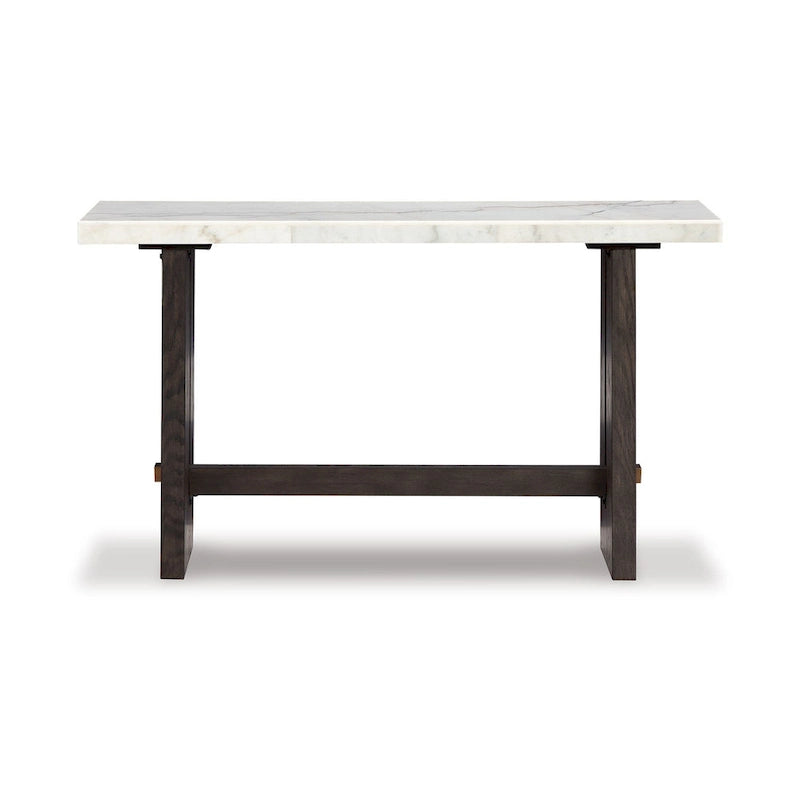 Tavolo consolle Haus Sofa, piano in marmo, gambe a pannello, legno marrone 52 pollici