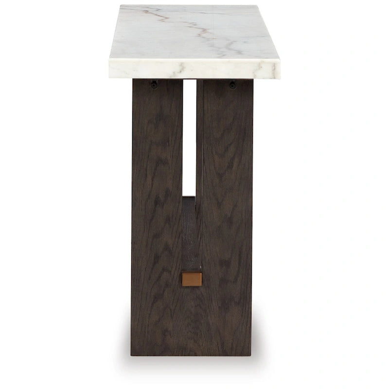 Tavolo consolle Haus Sofa, piano in marmo, gambe a pannello, legno marrone 52 pollici