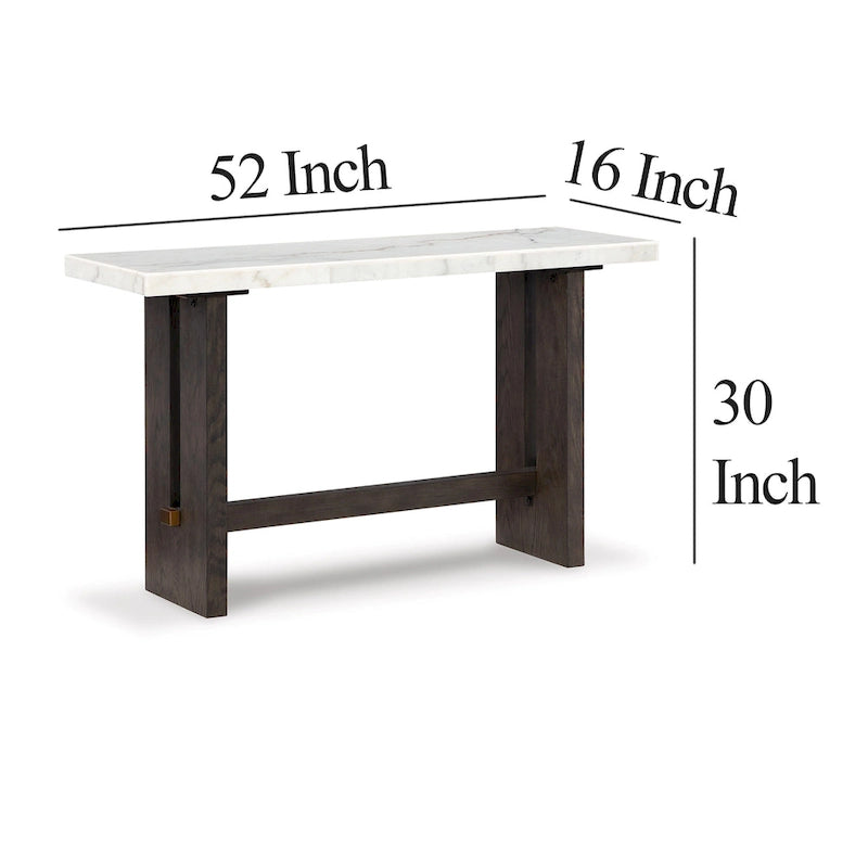 Tavolo consolle Haus Sofa, piano in marmo, gambe a pannello, legno marrone 52 pollici