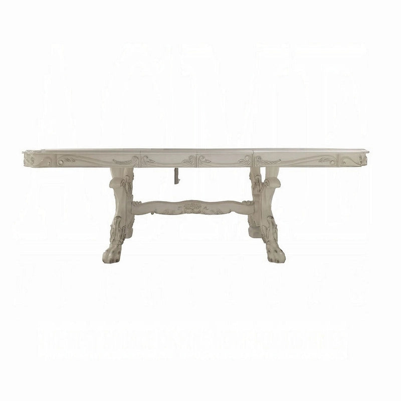 Tavolo da pranzo Ally, base a doppio piedistallo, legno bianco osso, 94-136 pollici