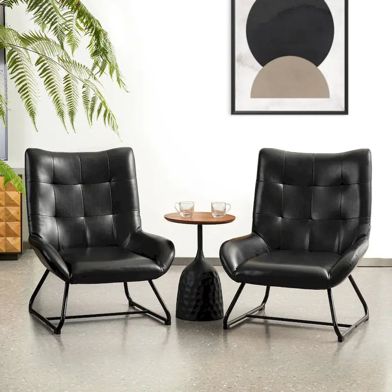 Set of 2 Leatherette Wingback Accent Chairs with Metal Legs - 35.5H