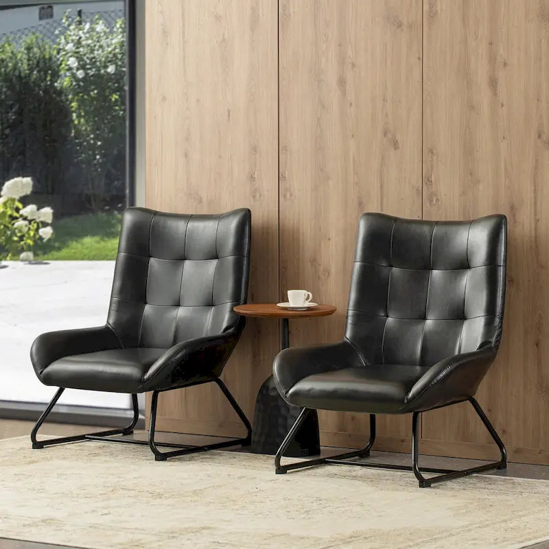 Set of 2 Leatherette Wingback Accent Chairs with Metal Legs - 35.5H