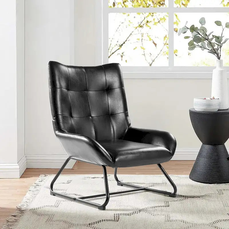Set of 2 Leatherette Wingback Accent Chairs with Metal Legs - 35.5H