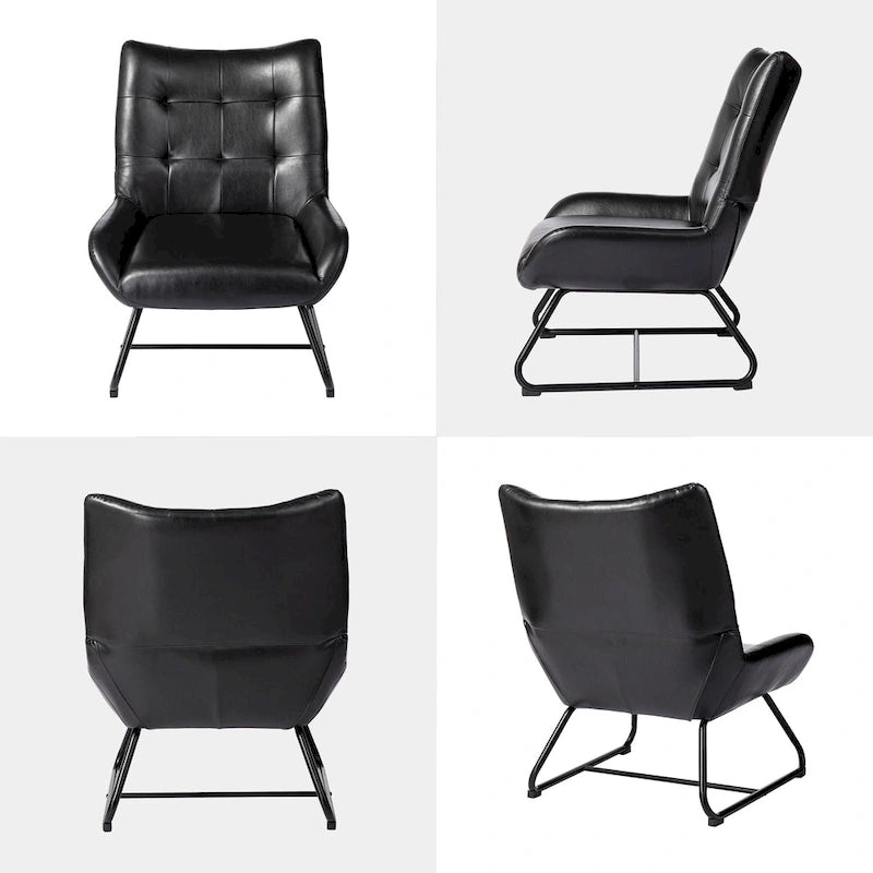 Set of 2 Leatherette Wingback Accent Chairs with Metal Legs - 35.5H