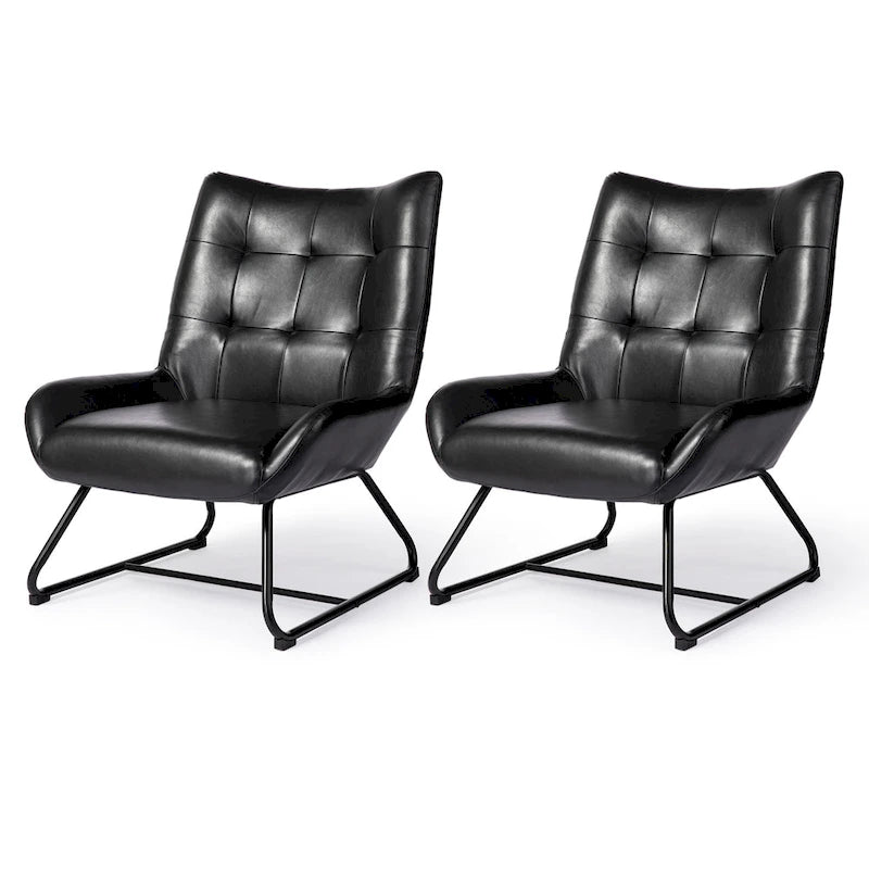 Set of 2 Leatherette Wingback Accent Chairs with Metal Legs - 35.5H