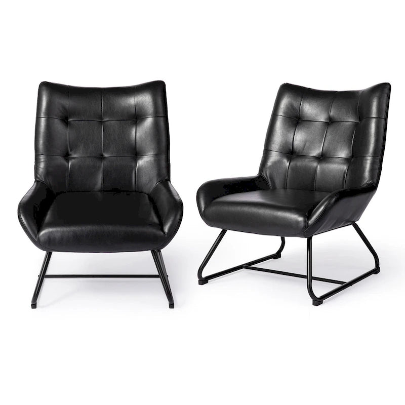Set of 2 Leatherette Wingback Accent Chairs with Metal Legs - 35.5H