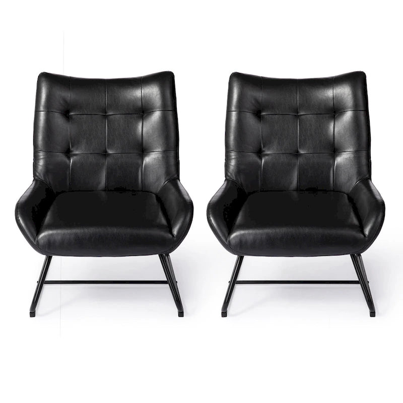 Set of 2 Leatherette Wingback Accent Chairs with Metal Legs - 35.5H